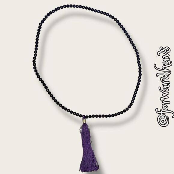 Amethyst Mala Prayer Bead Necklace – 109 Beads with Purple Tassel & Gold Thread - Picture 3 of 8
